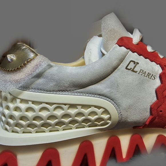 BRAND NEW Men's Christian Louboutin Gray, Gold & Red Loubishark Sneakers SIZE 44 - Picture 2 of 10
